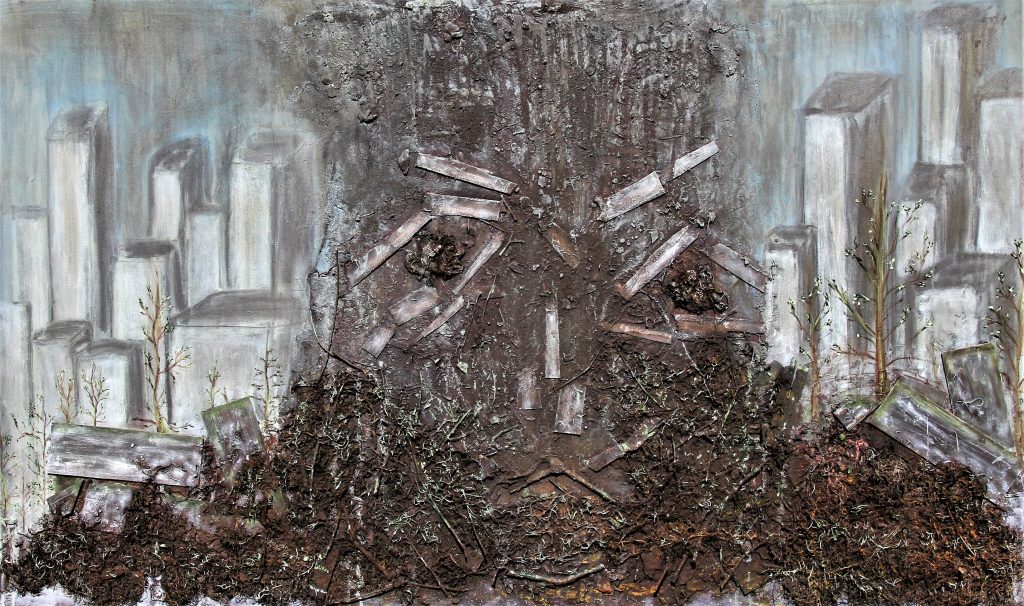 2022 I Circle of devastation l Acrylic and mixed media on canvas l 60 x 36 in l Hope Idaho